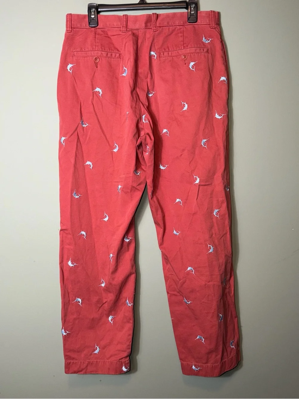 J.Crew Mens red swordfish-embroidered casual trousers Size 33X30
